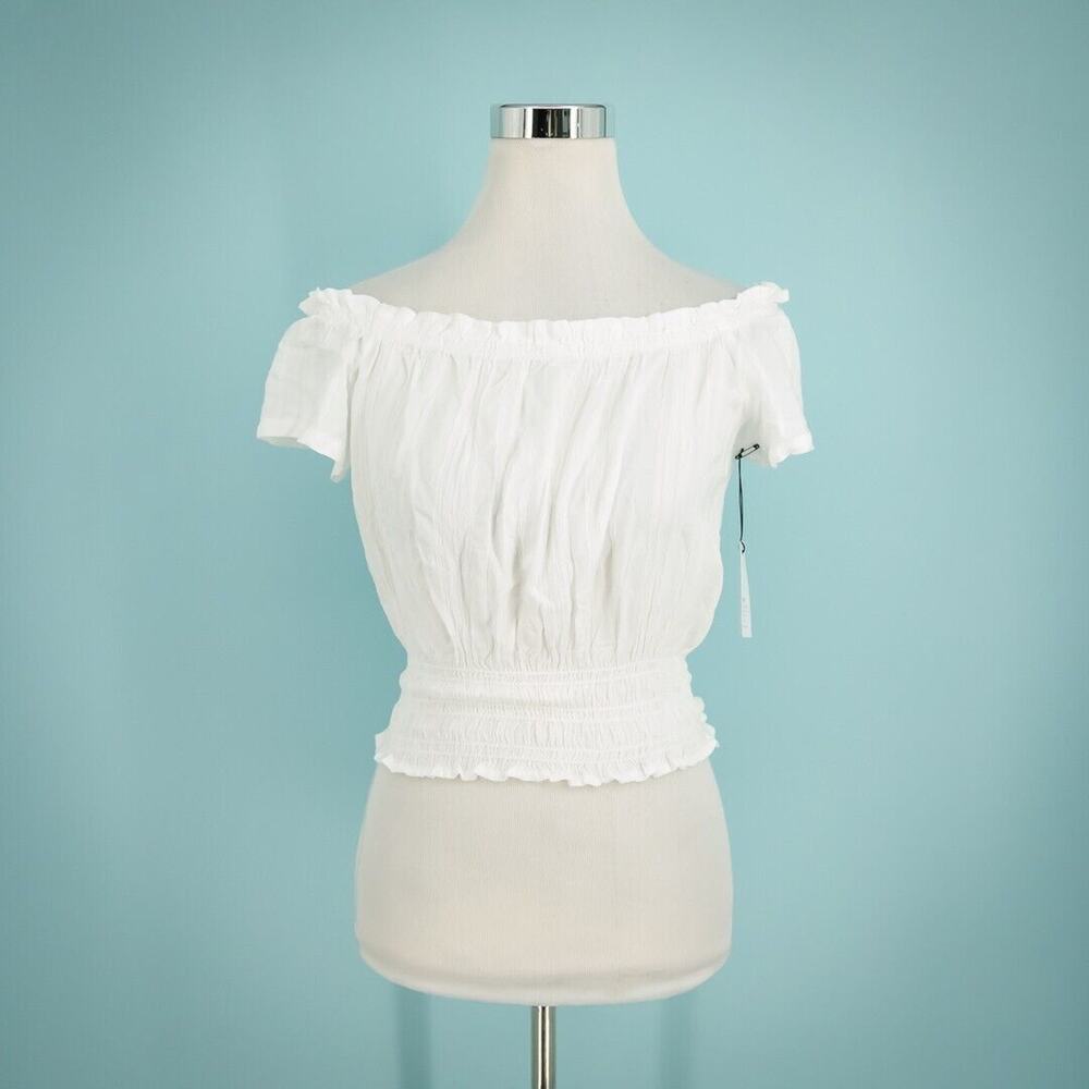 Bella Dahl Stitch Fix Size Small S White Off Shoulder Smocked Short Sleeve Top